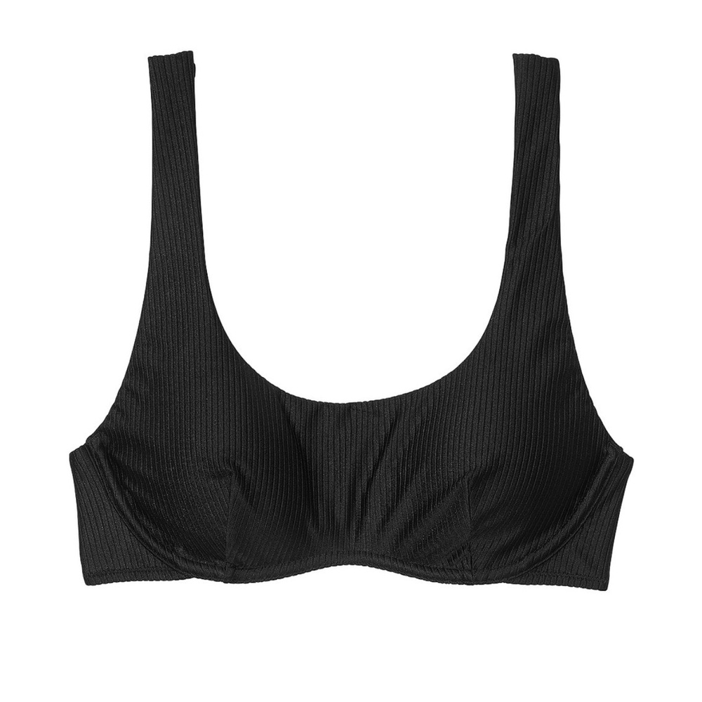 PINK/Victoria's Secret Black Ribbed Bralette Bikini Top. NWT!